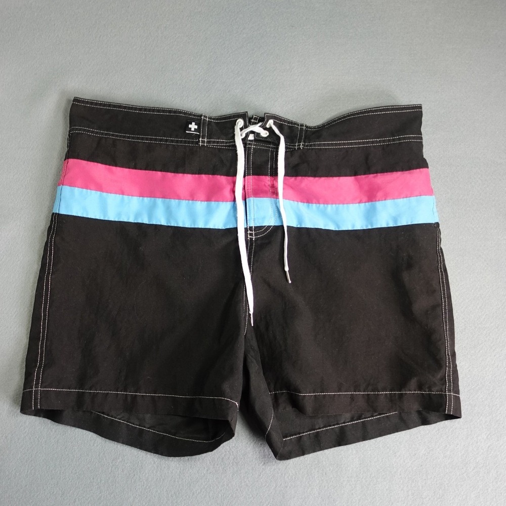 Andrew Christian Colorblock Swim Trunks Y2K Streetwear Retro Black Size 34